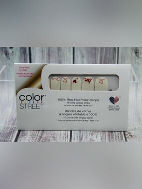 Color Street Limited Edition White Nail Strips with Red Script Accents